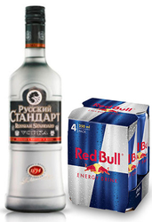 Russian Standard 1l (namražená) a 4x Red Bull